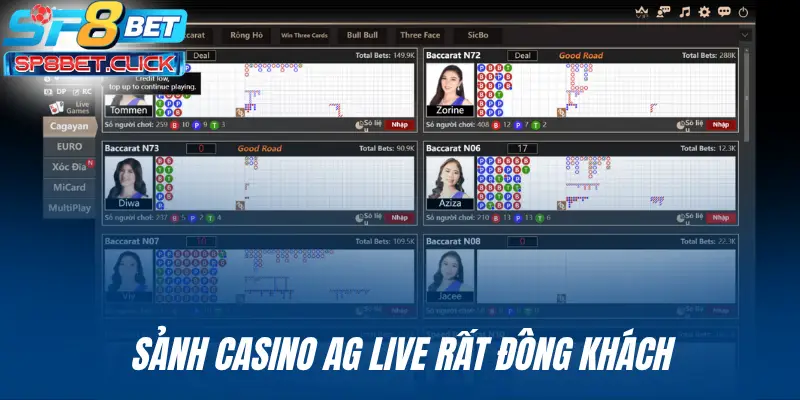 Sảnh casino AG Live rất đông khách