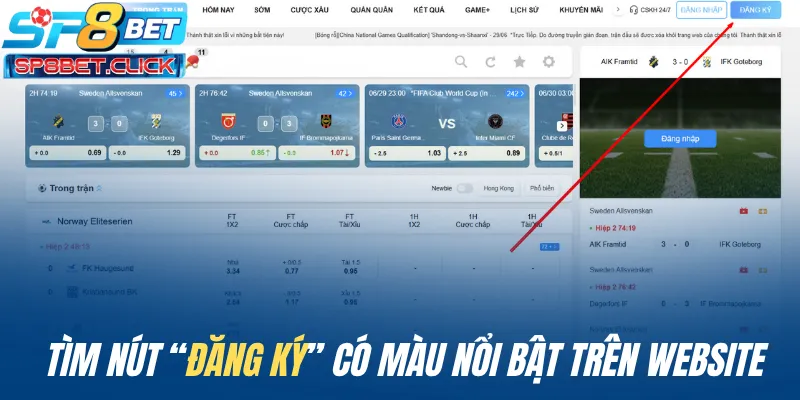 Tìm nút "đăng ký" có màu nổi bật trên website